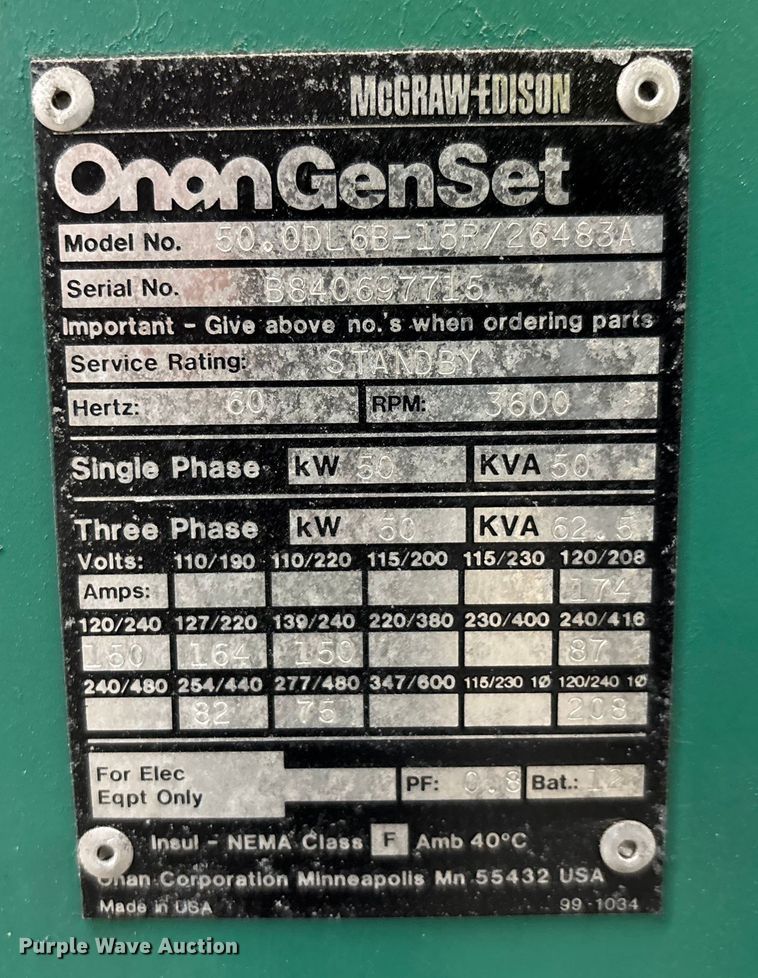 image for item EC3814 Onan 50.0DL6B-15R/26483A generator