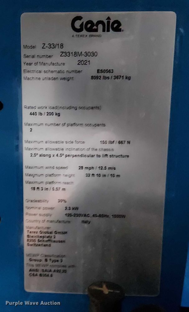 image for item EC3815 2021 Genie Z-33/18 boom lift