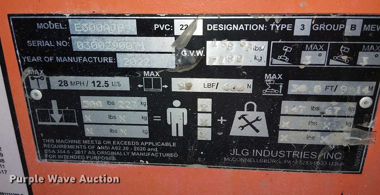 image for item EC3818 2022 JLG E300AJP boom lift