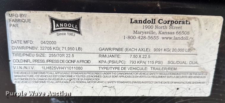 image for item ED4465 2000 Landoll lowboy equipment trailer