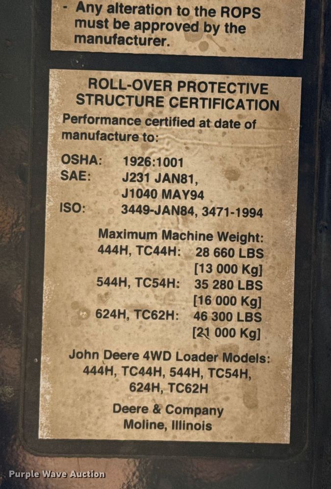 image for item ED5853 2002 John Deere 544H wheel loader