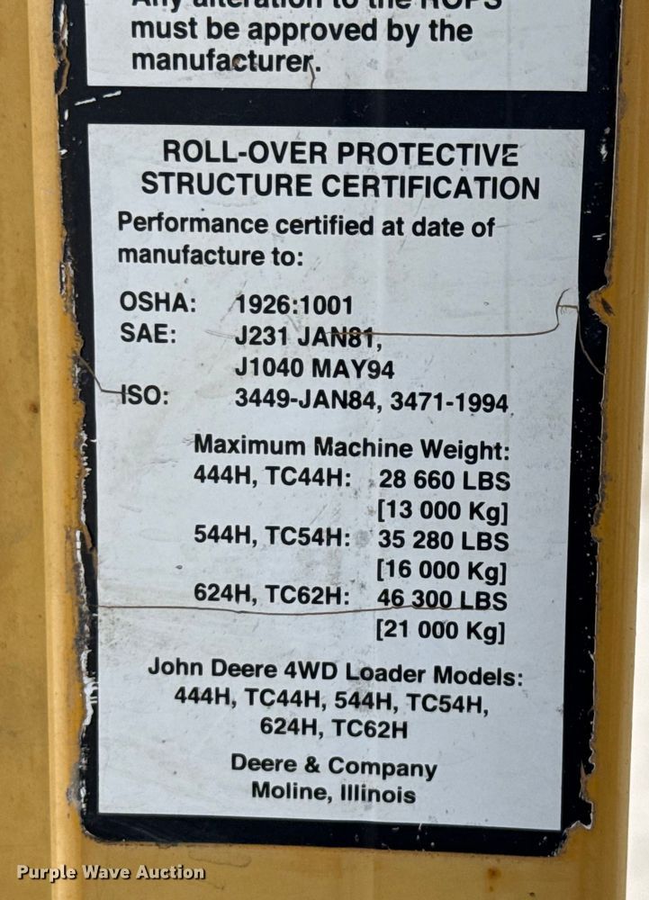 image for item ED5854 2001 John Deere 544H wheel loader
