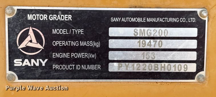 image for item ED5855 2018 Sany SMG200 motor grader