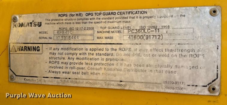 image for item ED5883 2017 Komatsu PC360LC-11 excavator