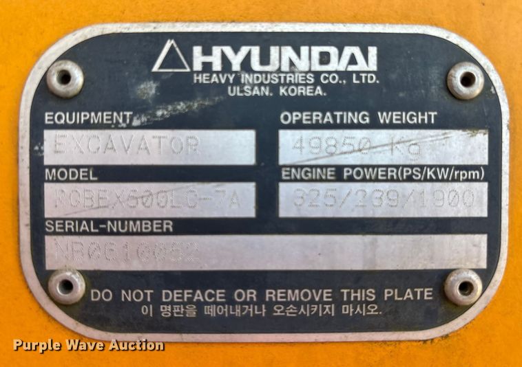 image for item ED5891 2007 Hyundai Robex 500LC-7A excavator