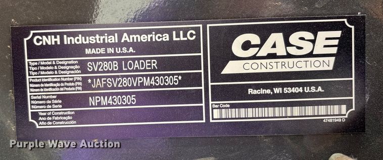 image for item EJ7657 2023 Case SV280B skid steer loader