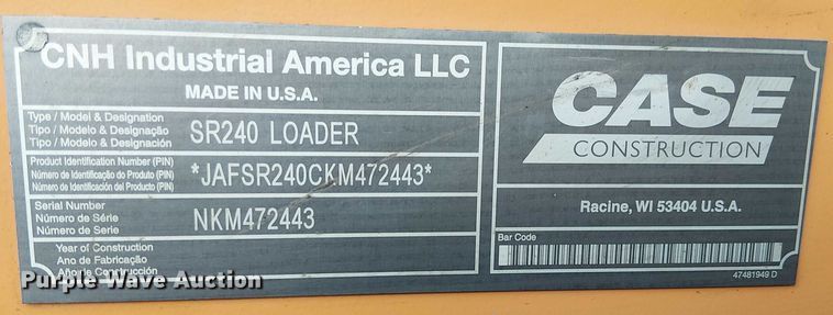 image for item EL6110 2019 Case SR240 skid steer loader