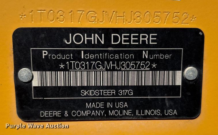 image for item EM0593 2017 John Deere 317G tracked skid steer loader
