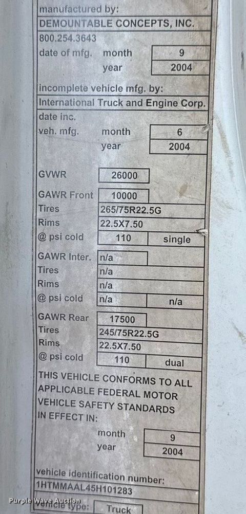 image for item EM8094 2005 International 4300 SBA 4x2 dump truck