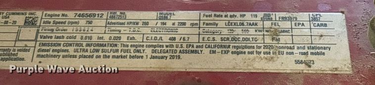 image for item EN3631 2021 Doosan XP825 HP750 air compressor