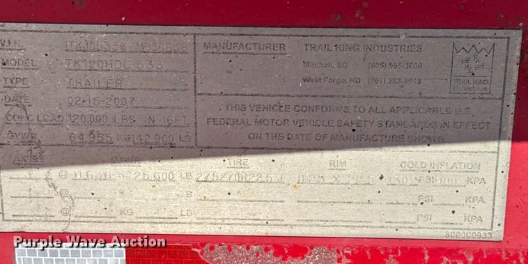 image for item EN3970 2007 Trail King Trail King Industries lowboy equipment trailer