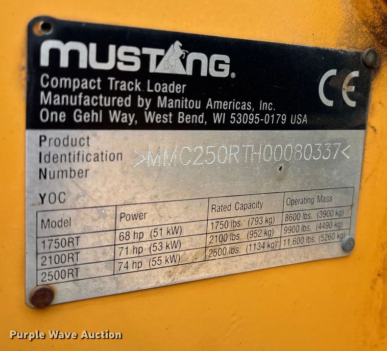 image for item EN5561 2016 Mustang 2500RT tracked skid steer loader