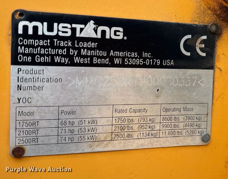 image for item EN5561 2016 Mustang 2500RT tracked skid steer loader