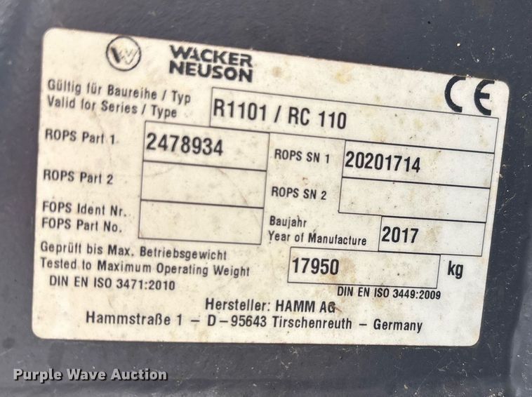 image for item EQ4055 2017 Wacker Neuson RC110 single drum vibratory roller