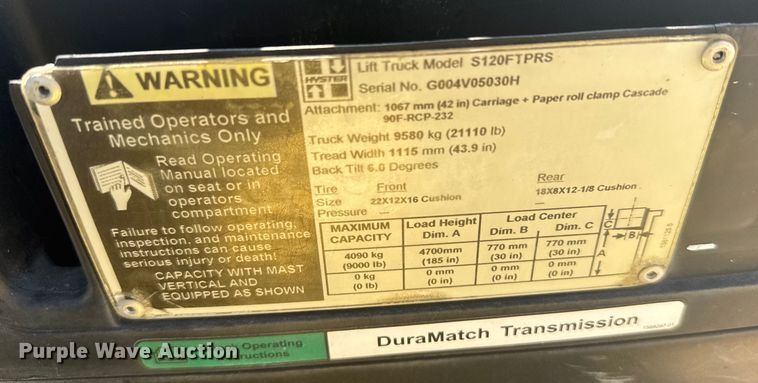 image for item ER2383 2010 Hyster 120 forklift