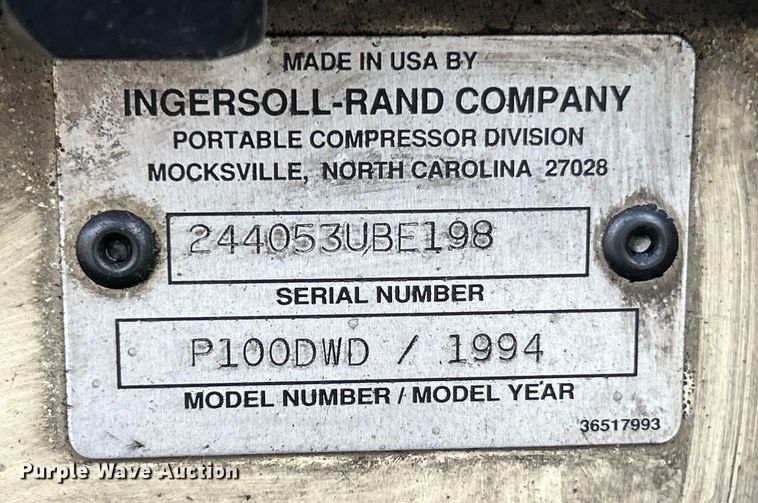 image for item ET3136 1994 Ingersoll-Rand P100DWD air compressor