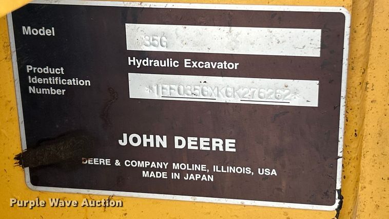 image for item ET3148 2017 John Deere 35G mini excavator