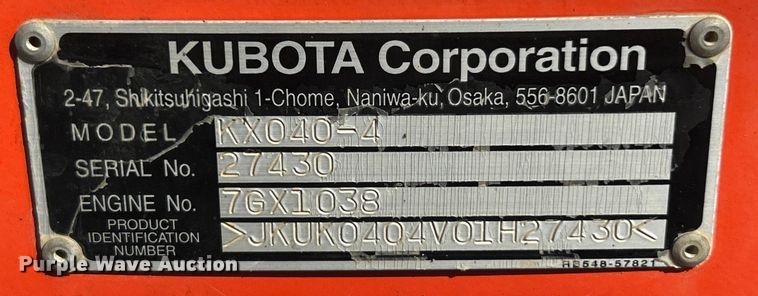 image for item ET3157 2017 Kubota KX040-4 mini excavator