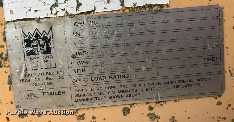 image for item ET4513 2006 Trail King TK40LP-2600 equipment trailer