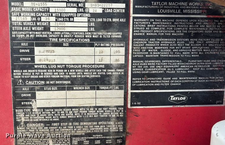 image for item ET4525 Taylor Machine Builders TE-155S forklift