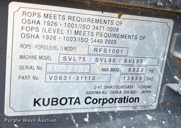 image for item ET7077 2019 Kubota SVL95-2s tracked skid steer loader