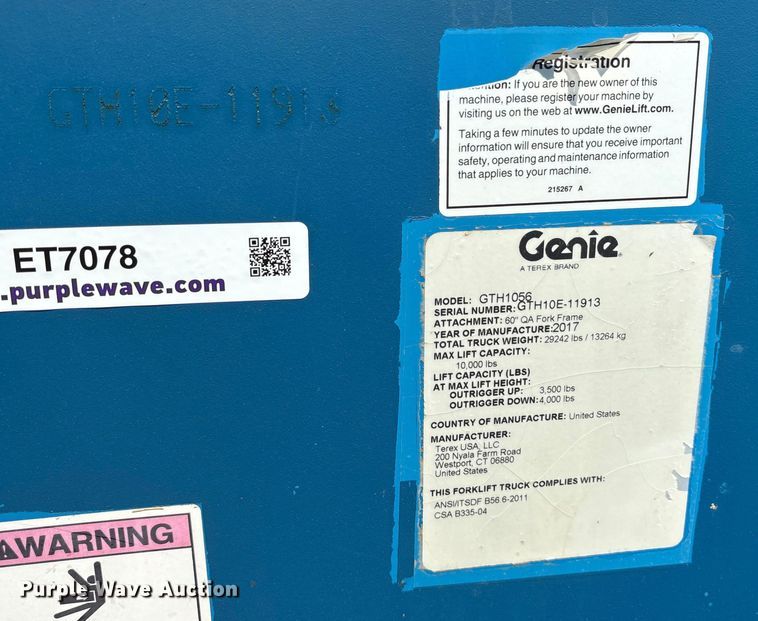 image for item ET7078 2017 Genie GTH-1056 telehandler