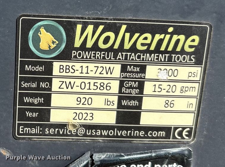 image for item EU0091 2023 Wolverine BB-11-72W skid steer sweeper