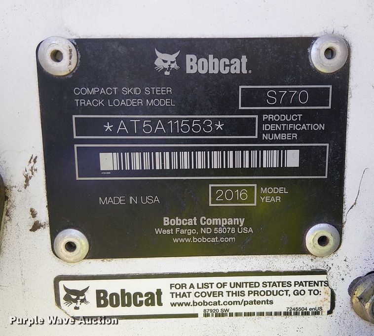 image for item EU2513 2016 Bobcat S770 skid steer loader