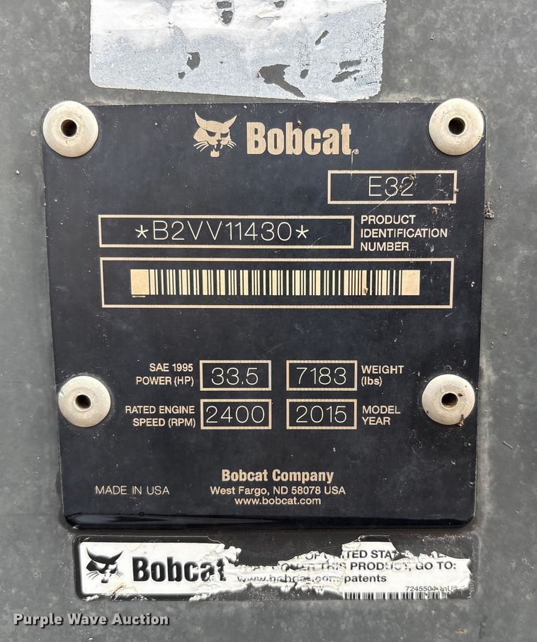 image for item EU4616 2015 Bobcat E32 mini excavator