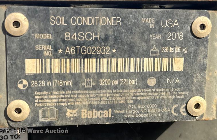 image for item EV1828 2018 Bobcat 84SCH skid steer soil conditioner