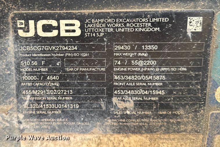 image for item EV4001 2019 JCB 510-56 telehandler