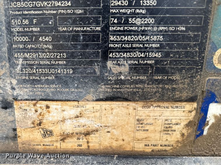 image for item EV4001 2019 JCB 510-56 telehandler