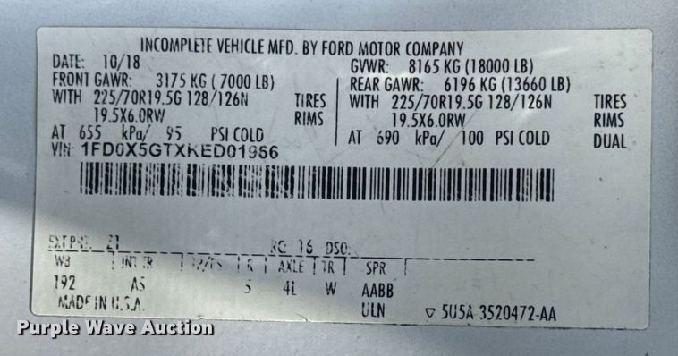 image for item NU9562 2019 Ford F550 Super Duty utility / service truck