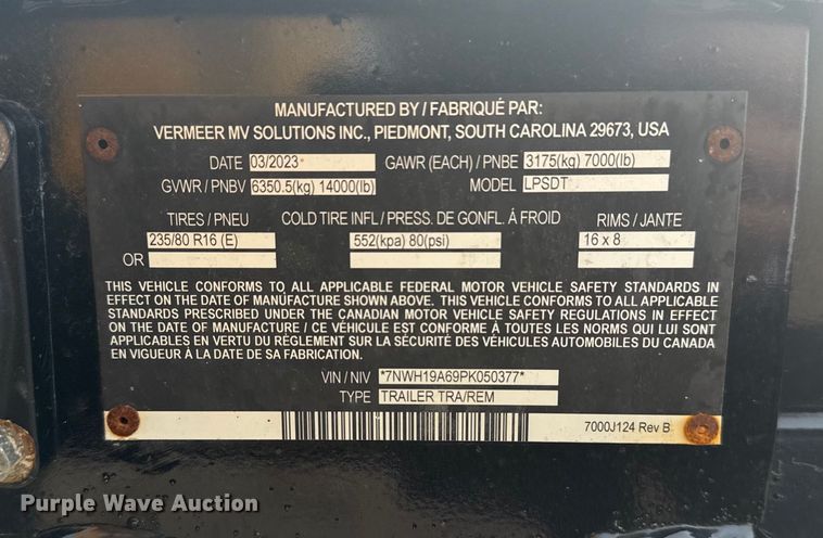 image for item NU9597 2023 Vermeer LP873SDT vacuum excavator