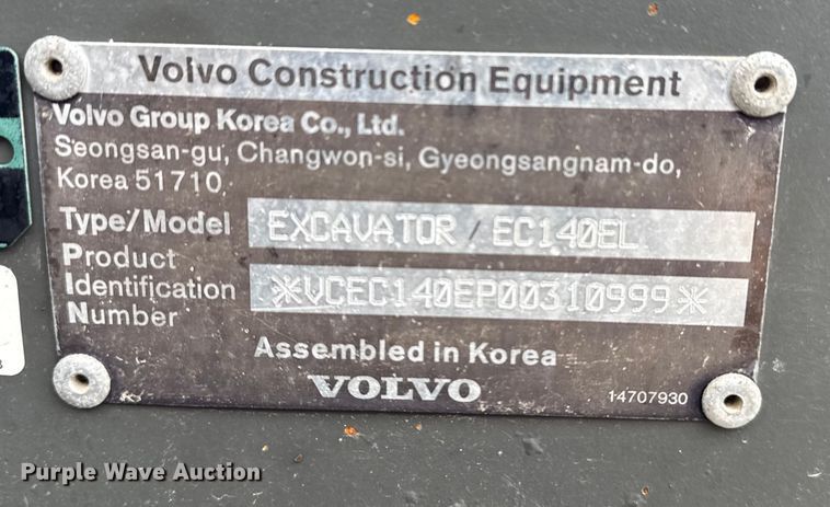 image for item NU9599 2017 Volvo EC140EL excavator