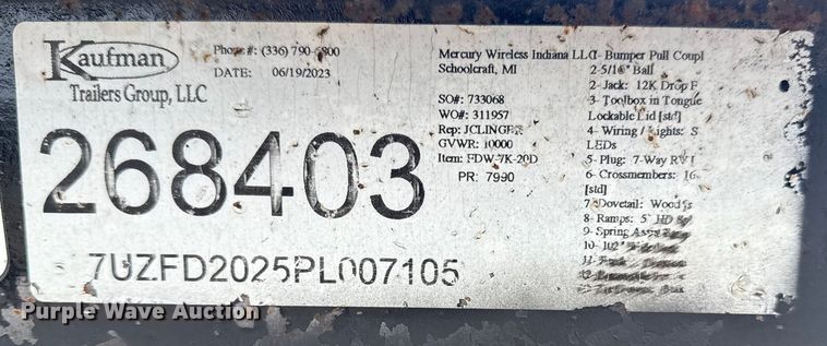 image for item NU9612 2023 Kaufman Trailers utility trailer