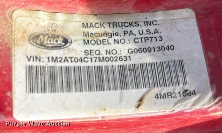 image for item YA0851 2007 Mack CTP713 dump truck
