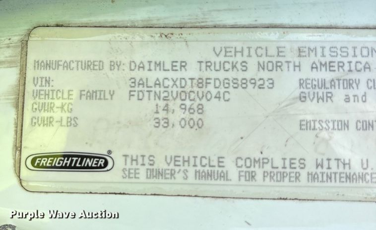 image for item YA0943 2015 Freightliner  M2 truck chassis with Finn MBX10 material blower