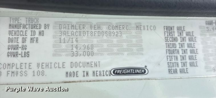 image for item YA0943 2015 Freightliner  M2 truck chassis with Finn MBX10 material blower