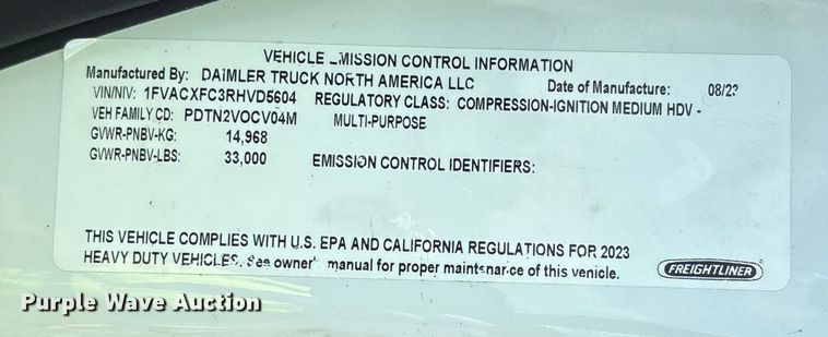 image for item YA1012 2024 Freightliner Business Class M2 street sweeper truck