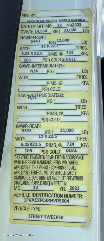 image for item YA1012 2024 Freightliner Business Class M2 street sweeper truck