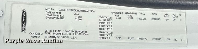 image for item YA1012 2024 Freightliner Business Class M2 street sweeper truck