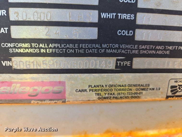 image for item YA1058 2022 Gallegos pneumatic dry bulk trailer