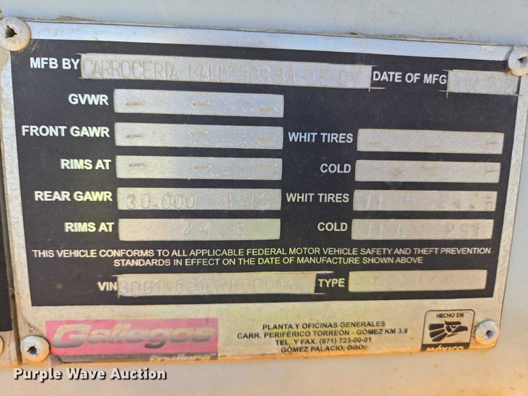 image for item YA1058 2022 Gallegos pneumatic dry bulk trailer