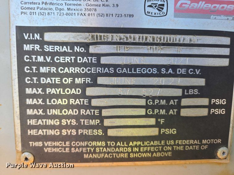 image for item YA1058 2022 Gallegos pneumatic dry bulk trailer