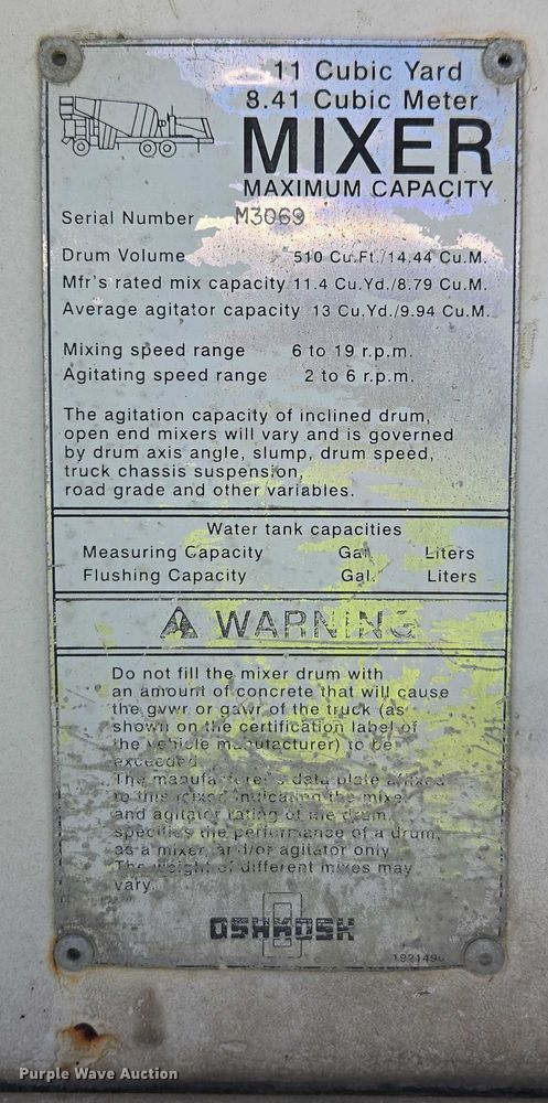 image for item YA1062 2001 Oshkosh S-Series ready mix truck