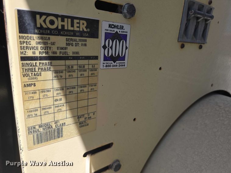 image for item YA1066 2005 Kohler 125 generator