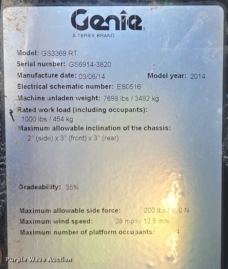 image for item YA1068 2014 Genie GS-3369 RT scissor lift