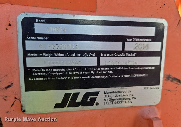 image for item YA1077 2014 JLG 10054 telehandler