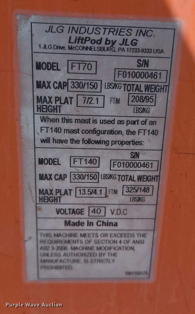 image for item YA1081 JLG FT70 vertical lift